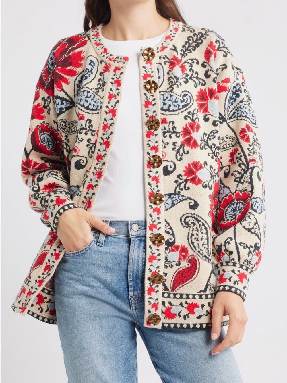 Farm Rio Francesca Jacquard Cardigan in Size L $248 - Picture 2 of 7
